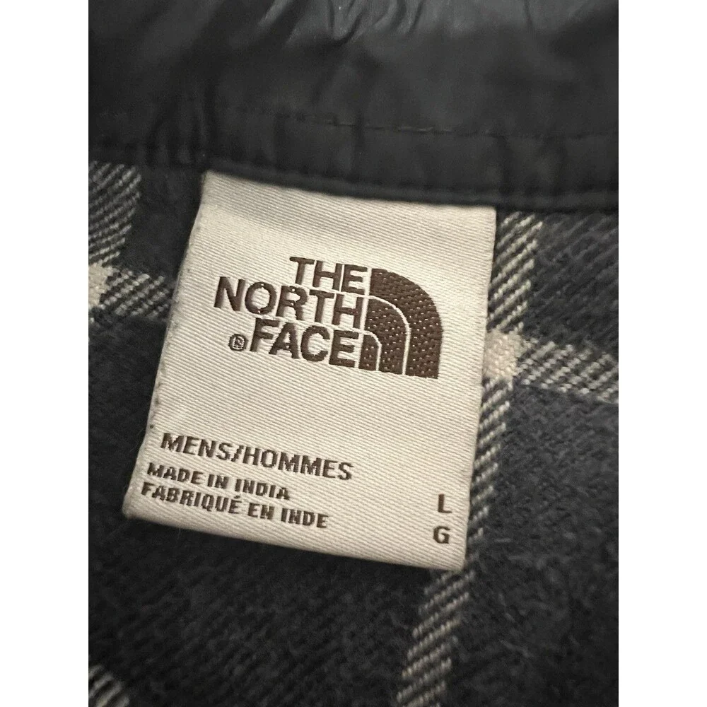 The North Face Plaid Flannel Button-Up Shirt Black Gray L Embroidered
